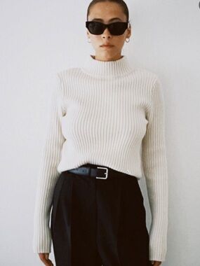 Almada Label Ribbed Wool Cashmere  Sweater - Cream M